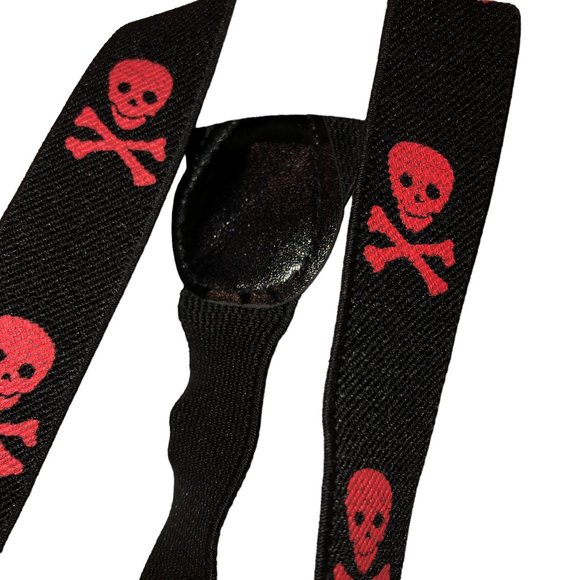 Halloween scary black orange skull & bones print braces suspenders - Picture 4 of 4